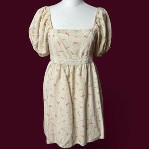 Celebrity Pink Cream Floral Cotton-Blend Smocked Babydoll Dress Medium